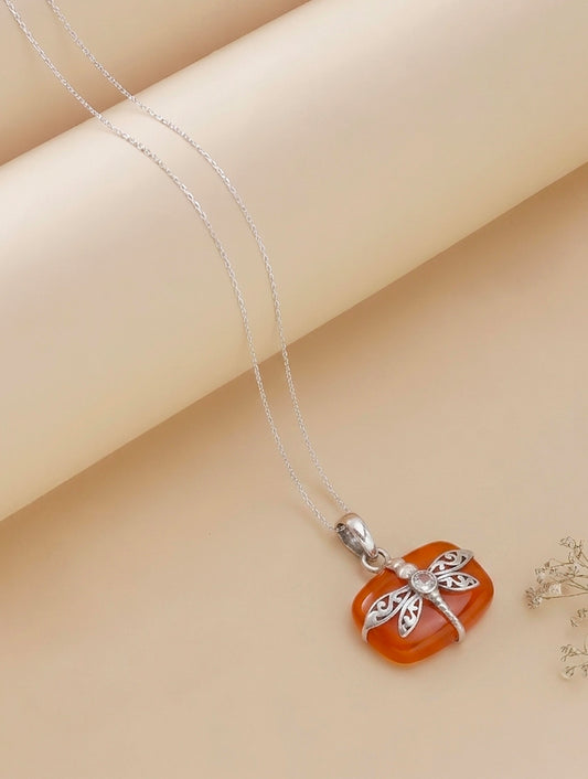 925 Sterling Silver Carnelian Pendant With 18 Inch Chain Handmade Gemstone Necklace for Women Elegant Jewelry Gift