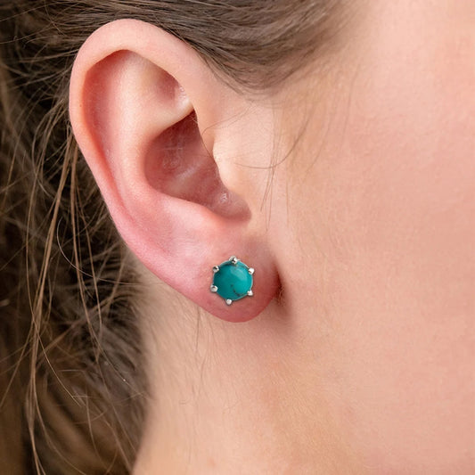 925 Silver Turquoise Gemstone Sterling Silver Eartops  Elegant Design