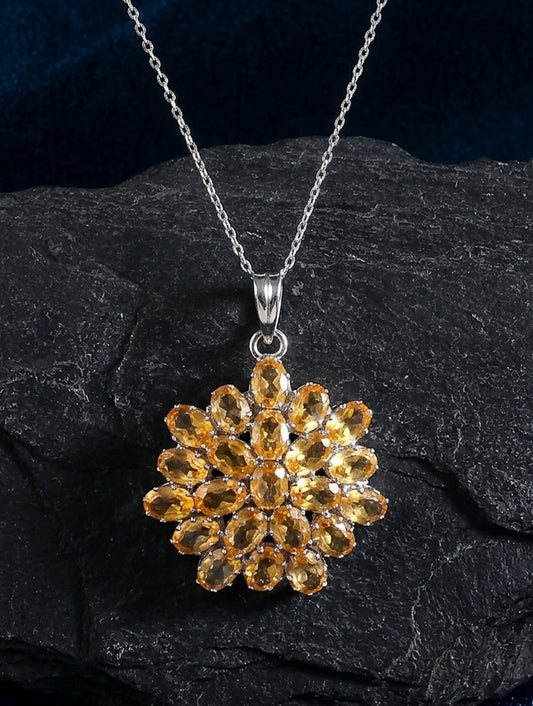 925 Sterling Silver Citrine Pendant Handmade Gemstone Necklace for Women Elegant Jewelry Gift