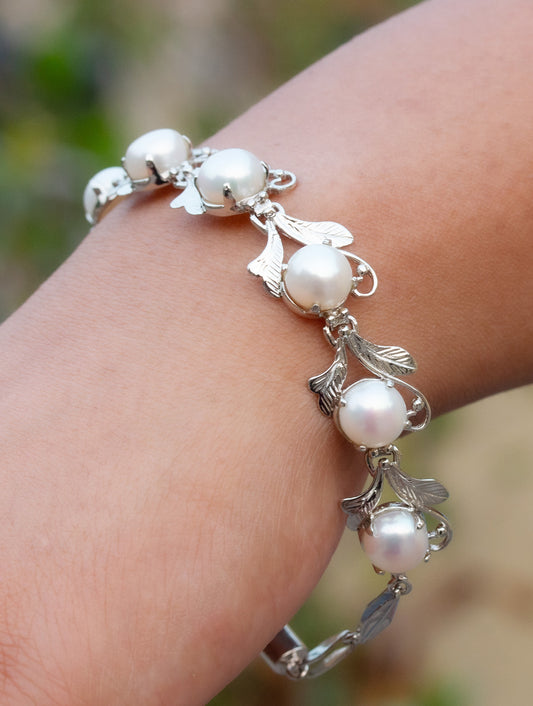 925 Sterling Silver Pearl Bracelet for Women Handmade Gemstone Bracelet Elegant Jewelry Gift for Her