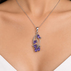 925 Silver Amethyst Gemstone Oval Pendant Curved Floral Cluster Design
