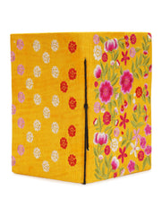 Handcrafted Embroidered Journal with Handmade Paper Fabric Cover & Bahi Khata Closure Diary for Writing Sketching & Gifting | Yellow | 7 x 5 inches