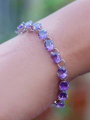 925 Sterling Silver Amethyst Bracelet for Women Handmade Gemstone Bracelet Elegant Jewelry Gift for Her