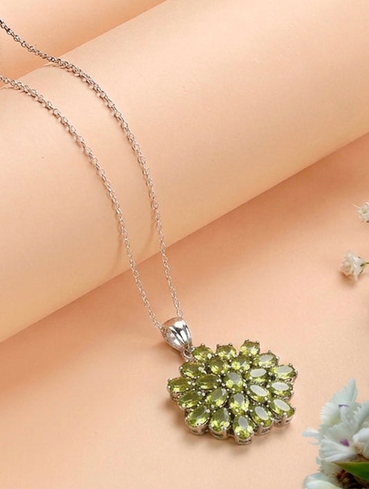 925 Sterling Silver Peridot Pendant  Handmade Gemstone Necklace for Women Elegant Jewelry Gift