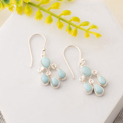 Fusionari 925 Sterling Silver Larimar Stone Earrings for Women | Handmade Minimalist Jewelry | Unique Healing Crystal Design |  Size 3.3x6 cm | 1 Pair