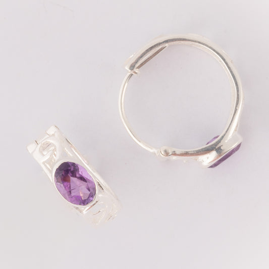 Fusionari 925 Sterling Silver Amethyst Earrings for Women | Handmade Natural Gemstone Jewelry | Healing Crystal Energy | Size 1.3x0.5 cm |  1 Pair