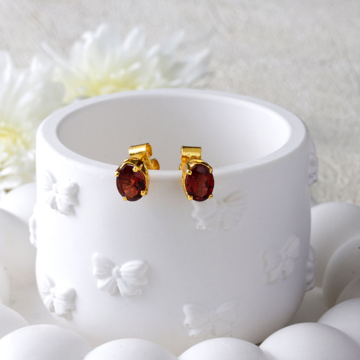 Cherry – Garnet Gold-Plated Stud Earrings
