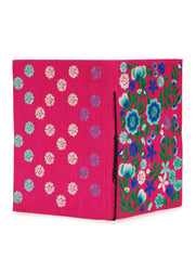 Handcrafted Embroidered Journal with Handmade Paper Fabric Cover & Bahi Khata Closure Diary for Writing Sketching & Gifting | Pink | 7 x 5 inches