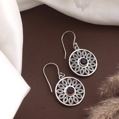 925 Sterling Silver Garnet Drop Earrings for Women | Vintage Inspired Elegant Jewelry