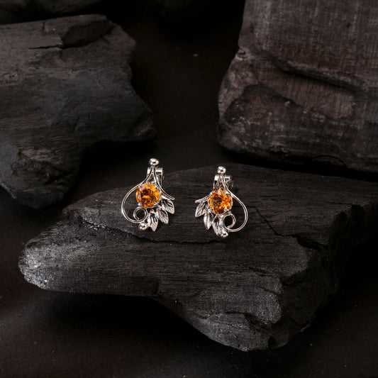 Fusionari 925 Sterling Silver Earrings with Citrine | Handmade Minimalist Jewelry | Elegant Timeless Design | Size 1.9x1.3 cm | One Pair
