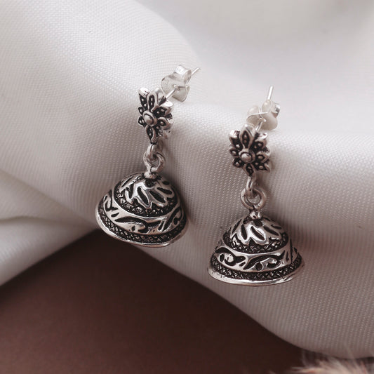 925 Sterling Silver Textured Earrings Jhumka for Women | Handmade Artisan Everyday Style