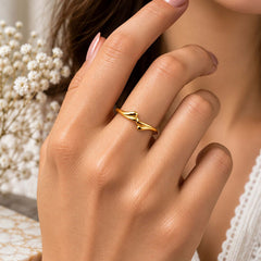 925 Silver Ring Handmade Lightweight Notched Curved Design High Polish Vermeil 2.5 Micron Gold Plated