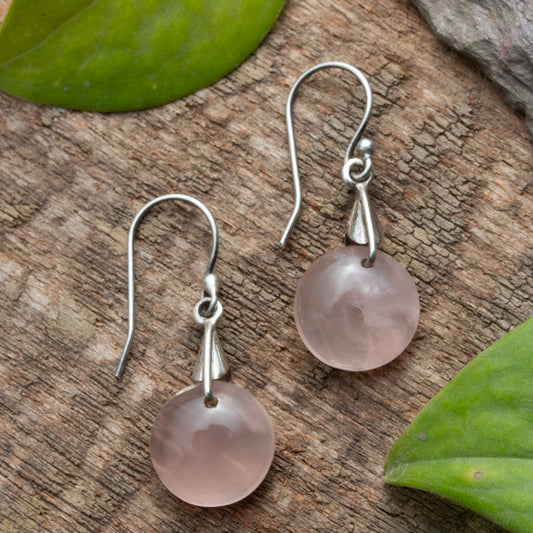 Fusionari 925 Sterling Silver Rose Quartz Earrings for Women | Healing Crystal Earrings | Elegant Everyday Jewelry