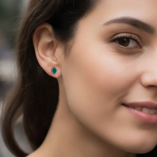 925 Sterling Silver Green Onyx Stud Eartops for Women | Handmade Gemstone Earrings | Elegant Daily Wear Silver Jewelry