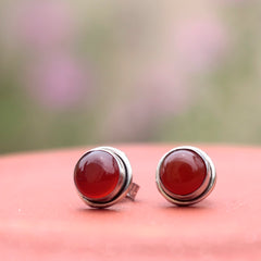 Fusionari 925 Sterling Silver Carnelian Eartops for Women | Orange Gemstone Jewelry | Handcrafted Gift