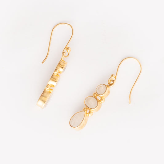 Fusionari 925 Sterling Silver Gold Plated Moonstone Earrings for Women | Natural Healing Gemstone Jewelry | Handmade Minimalist Design | Size 3.9x7 cm | 1 Pair