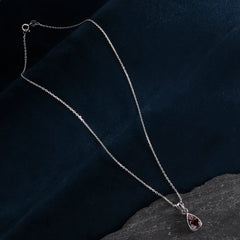 Fusionari 925 Sterling Silver Garnet Pendant Necklace for Women with 18" Chain | Handmade Minimalist Jewelry | Elegant Sparkling Design | Size 2.3x8 cm |