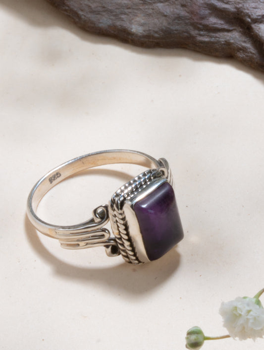 925 Sterling Silver Amethyst Ring for Women Handmade Gemstone Ring Adjustable Statement Jewelry Birthday Gift