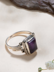 925 Sterling Silver Amethyst Ring for Women Handmade Gemstone Ring Adjustable Statement Jewelry Birthday Gift