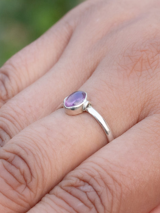 925 Sterling Silver Amethyst Ring for Women Handmade Gemstone Ring Adjustable Statement Jewelry Birthday Gift