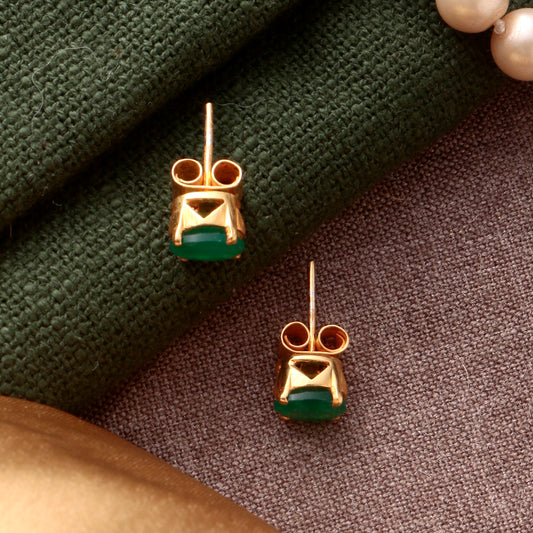 925 Sterling Silver Gold Emerald Gold Plated Stud Eartop for Women | 2.5 Micron Gold Plated Jewelry | Elegant Gift