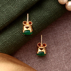 925 Sterling Silver Gold Emerald Gold Plated Stud Eartop for Women | 2.5 Micron Gold Plated Jewelry | Elegant Gift