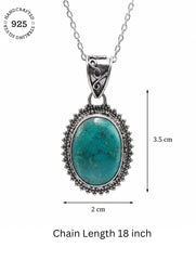 925 Sterling Silver Turquoise Gemstone Pendant Necklace for Women Oval Stone and Detailed Design