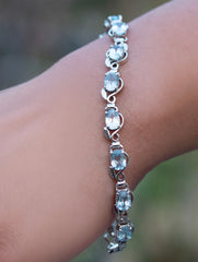 925 Sterling Silver Blue Topaz Bracelet for Women Handmade Gemstone Bracelet Elegant Jewelry Gift for Her