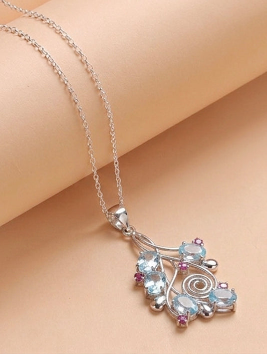925 Sterling Silver Blue Topaz Pendant  Handmade Gemstone Necklace for Women Elegant Jewelry Gift