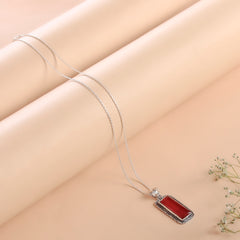 Fusionari 925 Sterling Silver Carnelian Pendant Necklace for Women with 18" Chain | Handmade Minimalist Jewelry | Elegant Sparkling Design | Size 4.5x1.2 cm |