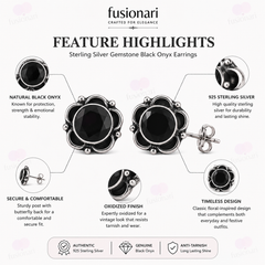 925 Sterling Silver Black Onyx Stud Earrings for Women | Handmade Eartop |
