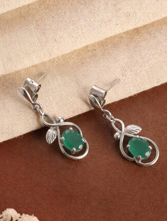925 Sterling Silver Green Onyx Earrings for Women | Gemstone Earrings | Handmade Silver Jewelry | Elegant Daily Wear Gift
