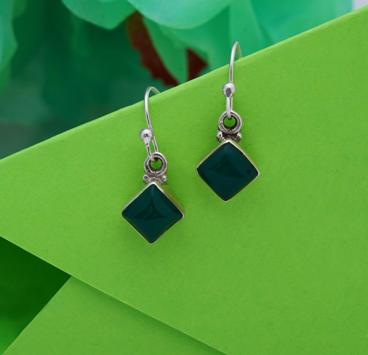 Fusionari 925 Sterling Silver Green Onyx Earrings for Women | Gemstone Jewelry | Handcrafted Boho Gift