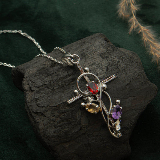 Fusionari 925 Sterling Silver Multistone Pendant for Women | Colorful Gemstone Pendant | Without Chain