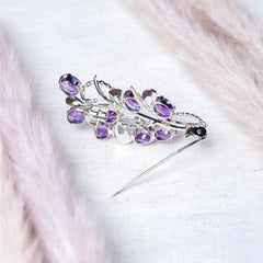 925 Sterling Silver Amethyst Brooch for Women | Gemstone Brooch | Handmade Silver Jewelry | Elegant Daily Wear Gift