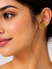 925 Sterling Silver Peridot Gemstone Stud Earrings, Green Round Cluster Design Jewelry