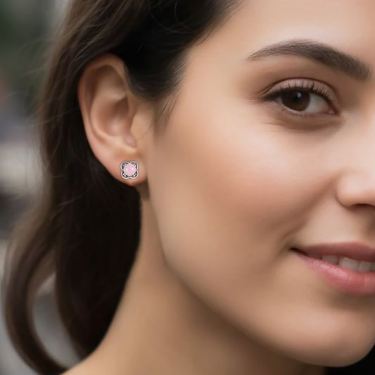 925 Sterling Silver Pink Chalcedony Eartops for Women | Natural Gemstone Jewelry | Elegant Gift
