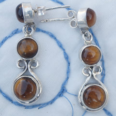 Hiranya Tiger Eye Silver Drop Earrings