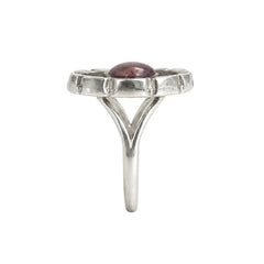 925 Sterling Silver Multi Garnet Flower Ring for Women with Oval Center Stone and Faceted Petal Gemstones