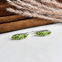 Amriki - Peridot Silver Leaf Stud Earrings
