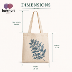 Handmade White Flex Cotton Tote Bag with Leaf Embroidery Shoulder Bag