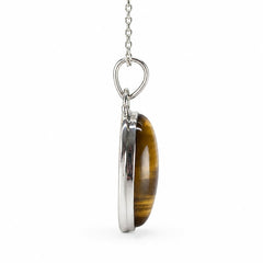 925 Sterling Silver Golden Brown Tiger Eye Oval Gemstone Pendant