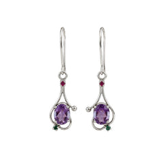 925 Sterling Silver Amethyst & Ruby Gemstone Dangle Earrings for Women