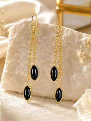 925 Sterling Silver Black Onyx Dangle Earrings for Women, Long Chain Drop Stone Jewellery