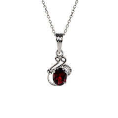 925 Silver Handmade Garnet Oval Gemstone Pendant with Curved Leaf Design