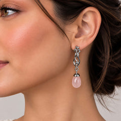 Pankhuri - Pink Chalcedony Silver Teardrop Earrings