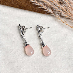 Pankhuri - Pink Chalcedony Silver Teardrop Earrings