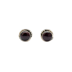 FUSIONARI 925 Sterling Silver Garnet Gemstone Round Red Stone Stud Earrings