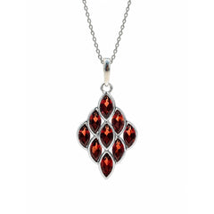 925 Sterling Silver Garnet Oval Pendant Faceted Red Gemstones Cluster Design