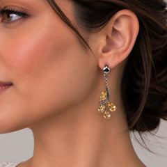 Mridula - Citrine Silver Leaf Earrings